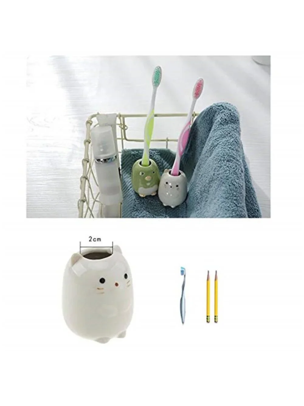 Ceramic Animal Toothbrush Holder 4 Set Bathroom Toothpick Cotton Swab Organizer